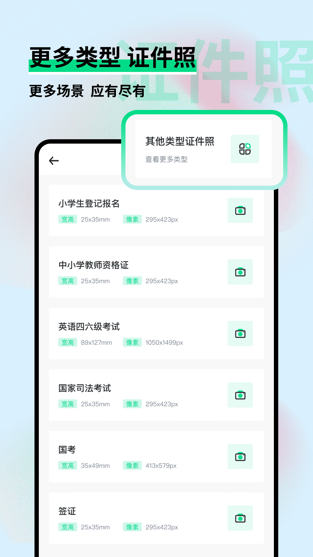 不同规格证件照排版预览界面