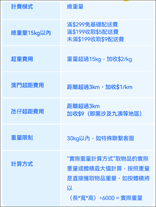 闪蜂配送费计算表